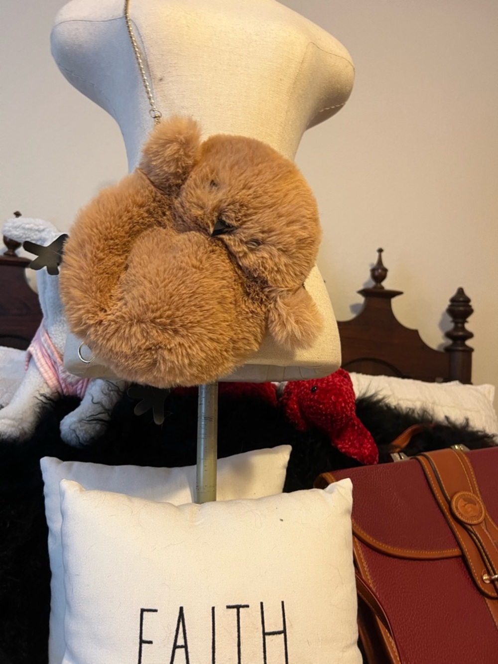 Plush Teddy Crossbody Bag - Tan Faux Fur